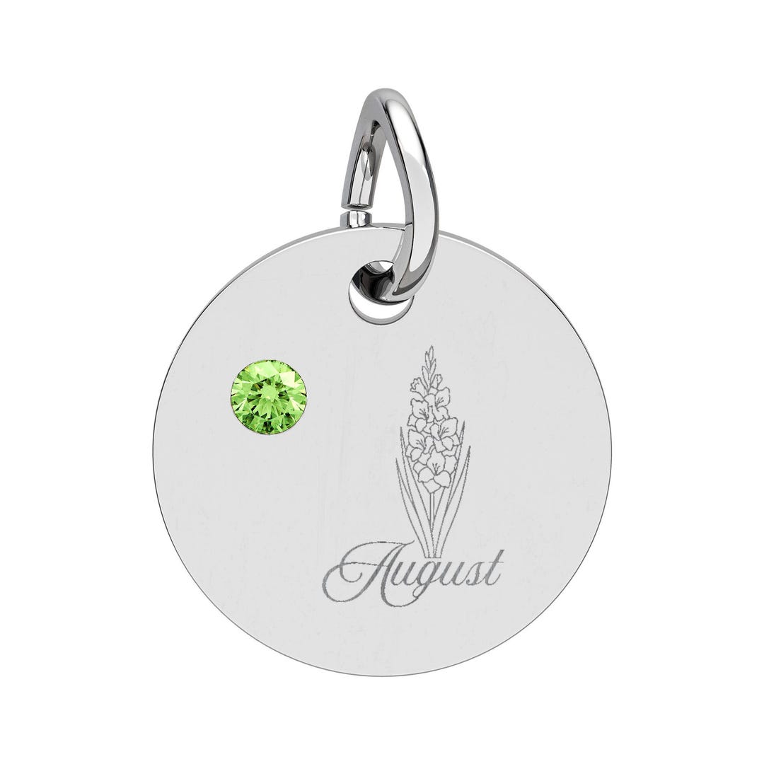 August Birthstone/birth Flower Pendant, Engraved Circle Charm - Etsy
