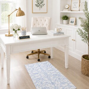 Blue & white office accent rug.