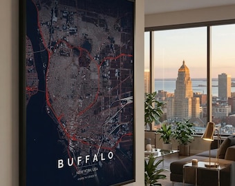 Buffalo NY Map Print, Minimalist Buffalo City Poster, Buffalo Wall Art, Graduation Gift, Office Decor