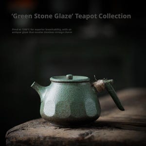 Handmade Bluestone Glaze Ceramic Teapot, Wabi-Sabi Stoneware Teapot, Vintage Chinese Gongfu Tea Ware