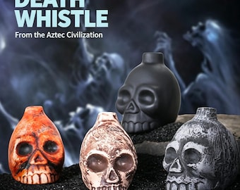 Handmade Aztec Death Whistle, Ceramic Skull Screaming Whistle, Halloween Horror Party Prop
