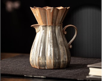 Wabi Sabi Handmade Pour Over Coffee Set, Vintage Ceramic Filter Dripper & Sharing Cup, Artisanal Coffee Kit