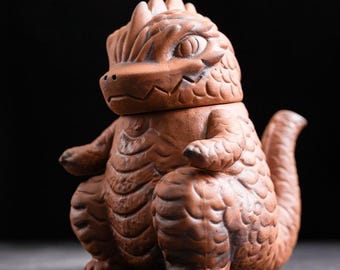 Handmade Stoneware Dino Monster Teapot, Wabi-Sabi Ceramic Tea Pot, Collectible Sculpture