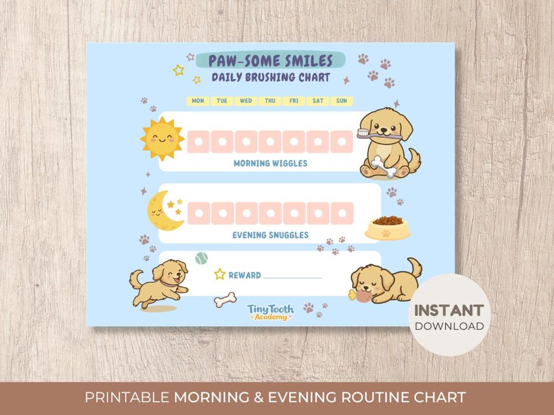 Puppy Daily Brushing Chart Morning & Evening | Printable Tooth Brushing ...