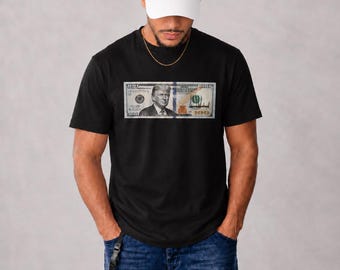 T-shirt con grafica della banconota da 100 dollari di Trump, maglietta streetwear politica conservatrice