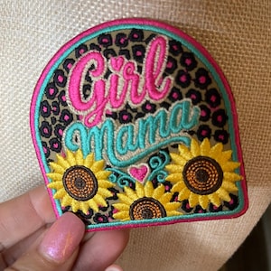 Girl Mama Leopard Sunflower Iron on patch for hats