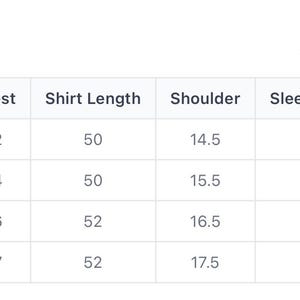May include: A white table displays a size chart for a Kaftan. The chart includes sizes S, M, L, and XL, with chest measurements in inches ranging from 22 to 27, and shirt lengths from 50 to 52 inches. Shoulder and sleeve lengths are also provided.