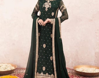Heavy embelished charmeuse silk kurta farshi shalwar Pakistani Indian formal clothing outfit