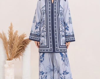 Printed Polyester Silk Co Ord women’s top and culotte set
