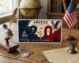 Amerika 250e verjaardag nummerplaat, historisch Tall Ship 1776-2026 autotag, patriottische Amerikaanse onafhankelijkheidsdag cadeau, aangepaste metalen decor