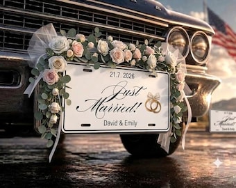 Targa personalizzata "Just Married" / Targa personalizzata per auto per la fuga degli sposi / Elegante regalo per novelli sposi / Ricordo per la coppia di fidanzati / Regalo per la coppia