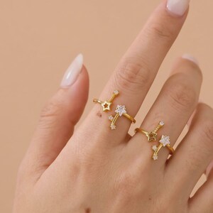 Dainty Celestial Star Ring, Open Wrap, Purple Accent, Adjustable Band