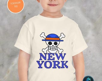 NYC Strohhut Totenkopf Kleinkind T-Shirt, Kinder Anime Pirate New York Shirt