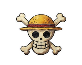 Strohhut Schädel Jolly Roger Kiss-Cut Vinyl Aufkleber, Anime Pirat Aufkleber, Impasto Malstil