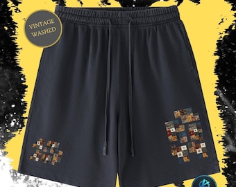 Pantalones cortos de algodón con efecto patchwork lavado estilo vintage / Pantalones de estilo streetwear de los 90 / Pantalones cortos de diseño retro