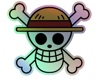 Strohhut-Schädel-Aufkleber | Pirate Crossbones Holographische Sticker