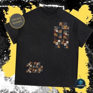 Camiseta de algodón con efecto patchwork lavado estilo vintage / Camiseta urbana de los 90 / Camiseta de diseño retro