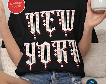 New York Gothic Font T-Shirt, NY Old English Typography Tee, Tattoo Font Shirt