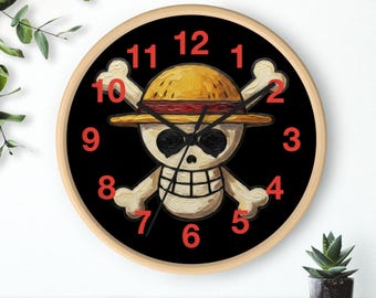 Faux-Ölgemälde Strohhut-Schädel Wanduhr, Anime Pirate Jolly Roger Timepiece