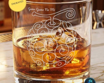Vaso de whisky con grabado de Fruta del Diablo / Regalo de anime grabado para fans / Cristalería pirata / 298 ml