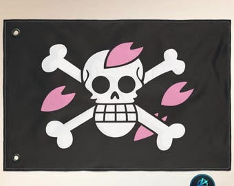 Anime Cherry Blossom Skull Crossbones Flagge, doppelseitige Piratenbanner, Manga Jolly Roger Emblem