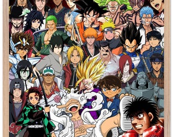 Retro Anime Collage gerahmtes Poster, Manga Wandkunst, Vintage Otaku Geschenk, montierte Wanddekoration