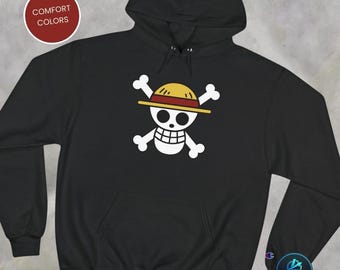 Straw Hat Skull Hoodie, Pirate Crossbones Jolly Roger Graphic, Retro Anime Streetwear