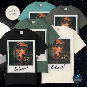 Raccoon Selfie T-Shirt | Bigfoot Alien Abduction UFO (Orange) | Funny Graphic Tee