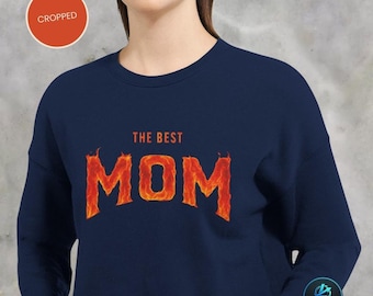 Camiseta Retro Fire MOM / Gráfico Vintage de Llamas / Sudadera Corta para Mujer