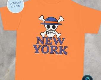 New York Stroh Hut Totenkopf Jugend T-Shirt, NYC Anime Pirat Jolly Roger T-Shirt, NY Colors Top