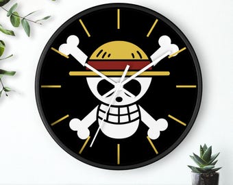 Stroh Hut Piraten-Totenkopf Wanduhr, Retro Anime Jolly Roger Timepiece