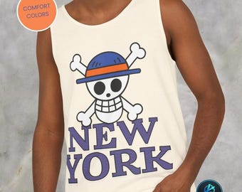 New York City Skull Crossbones Tank Top, NYC Strohhut Piratenflagge T-Shirt, Stadtfarben Shirts