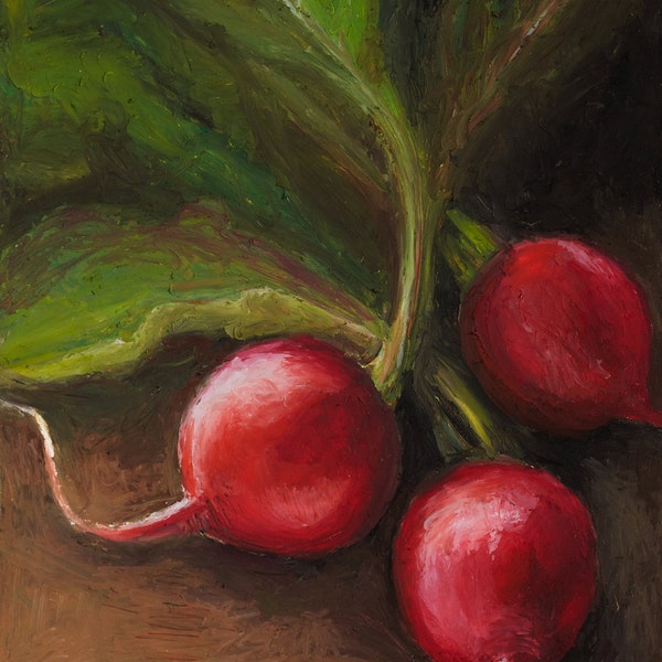 Giclee, Archival, Matted Print of an Original Oil Pastel Painting of Radishes