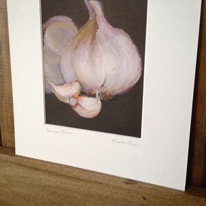 Barnabas BewareA Giclee, Archival, Matted Print of an Original Oil Pastel Painting of Garlic and Garlic Cloves on a Dark Brown Background image 2