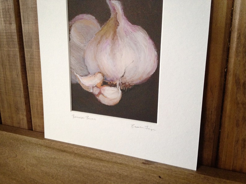 Barnabas BewareA Giclee, Archival, Matted Print of an Original Oil Pastel Painting of Garlic and Garlic Cloves on a Dark Brown Background image 2