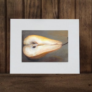Halved Bosc Pear Oil Pastel Painting Print