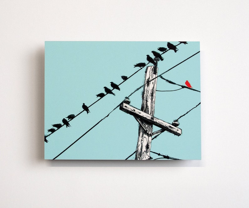 Assimilate Illustration of Birds on a Wire on Metal image 1