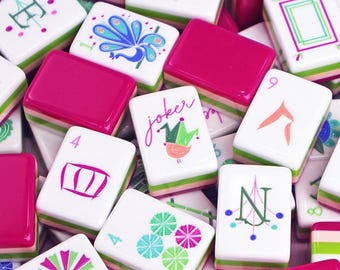 Fuchsia Pink American Mahjong Set, Premium Crystal Mahjong Tiles with Storage Bag, Hand-Rubbed Luxury Mahjong for Home & Gift