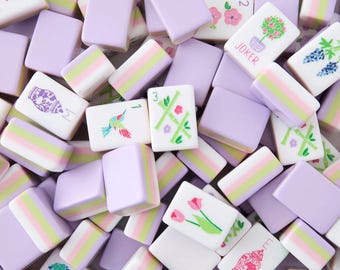 Pastel Lavender Acrylic American Mahjong Set, Premium Crystal Mahjong Tiles, Hand-Rubbed Floral Mahjong for Home & Gift, Mahjong Set