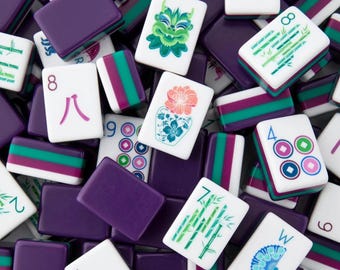 Luxury Purple Teal Acrylic Mahjong Set, Crystal-Clear Hand-Rubbed Tiles, Complete American Mahjong Kit, Ideal Gift for Mahjong Enthusiasts