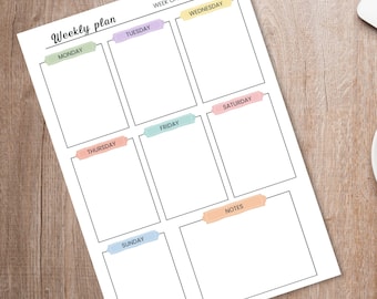 Undated Weekly Planner Printable PDF, Monday and Sunday Start,  A4 & US Letter Digital Download