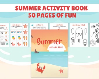 Summer activity book for kids bundle, Printable 50 pages of boredom busters, coloring pages, fun puzzles and more