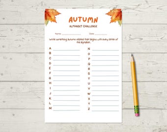 Autumn alphabet game for kids and adults, Printable instant download fall word challenge
