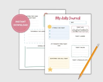 Childrens Daily Journal PDF, Printable Journaling and Reflection Pages for Kids, Digital download