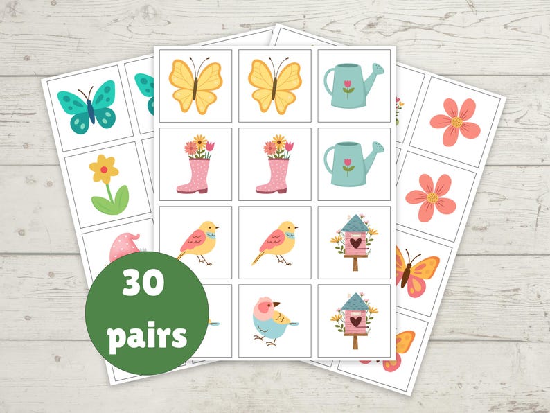 Printable Spring Memory Matching Game for Kids and Seniors, Instant ...
