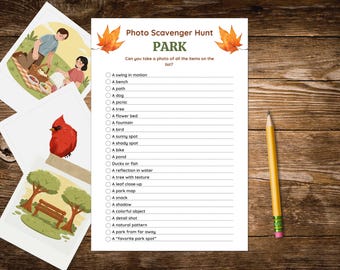Day in the park photo scavenger hunt, Printable outdoor photography challenge