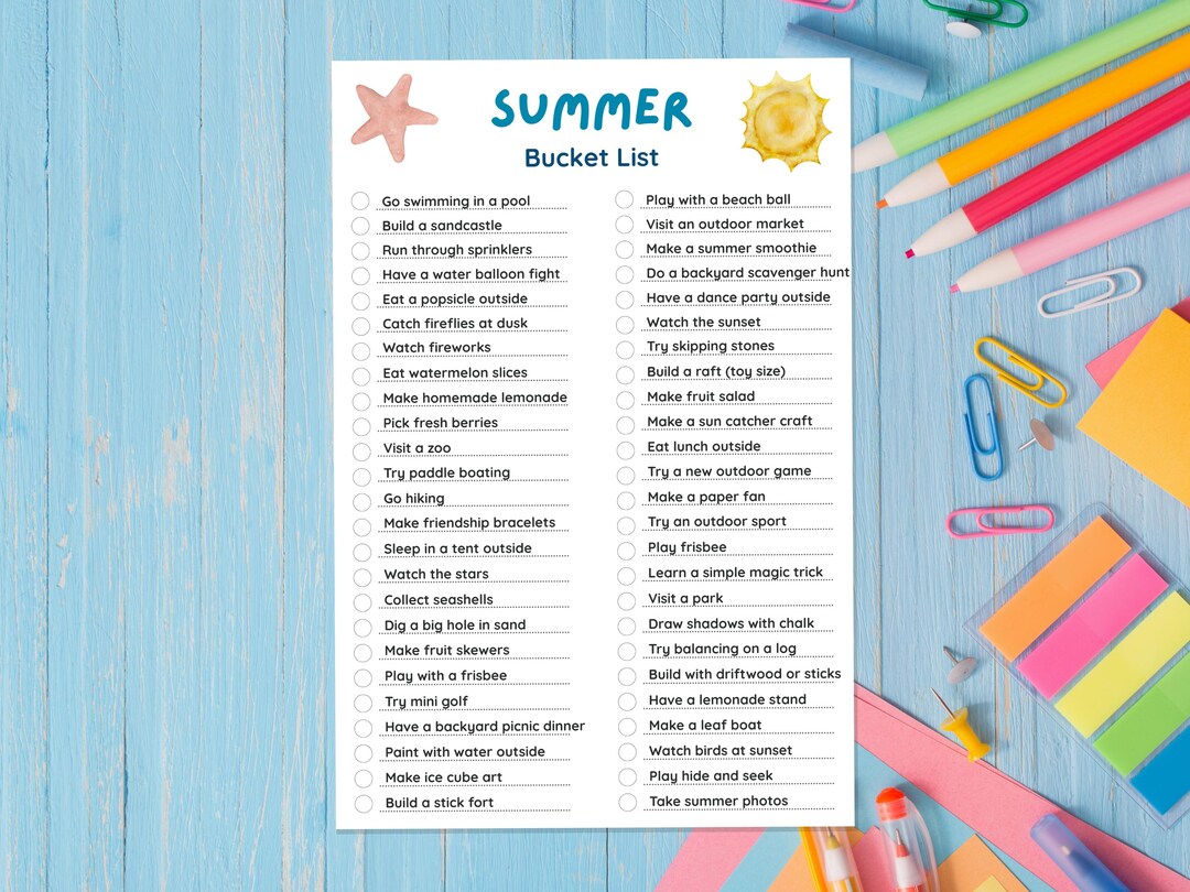 Summer List Summer Bucket List Ideas for Kids, Fun Outdoor Activity Checklist - Etsy