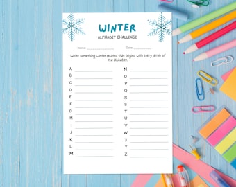 Winter alphabet game for kids and adults, Printable instant download nature word challenge