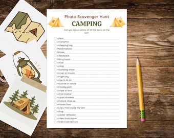 Camping photo scavenger hunt, Printable outdoor game