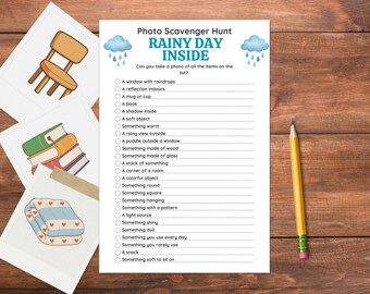 Rainy day photo scavenger hunt for spring and autumn, Printable indoor home photography challenge